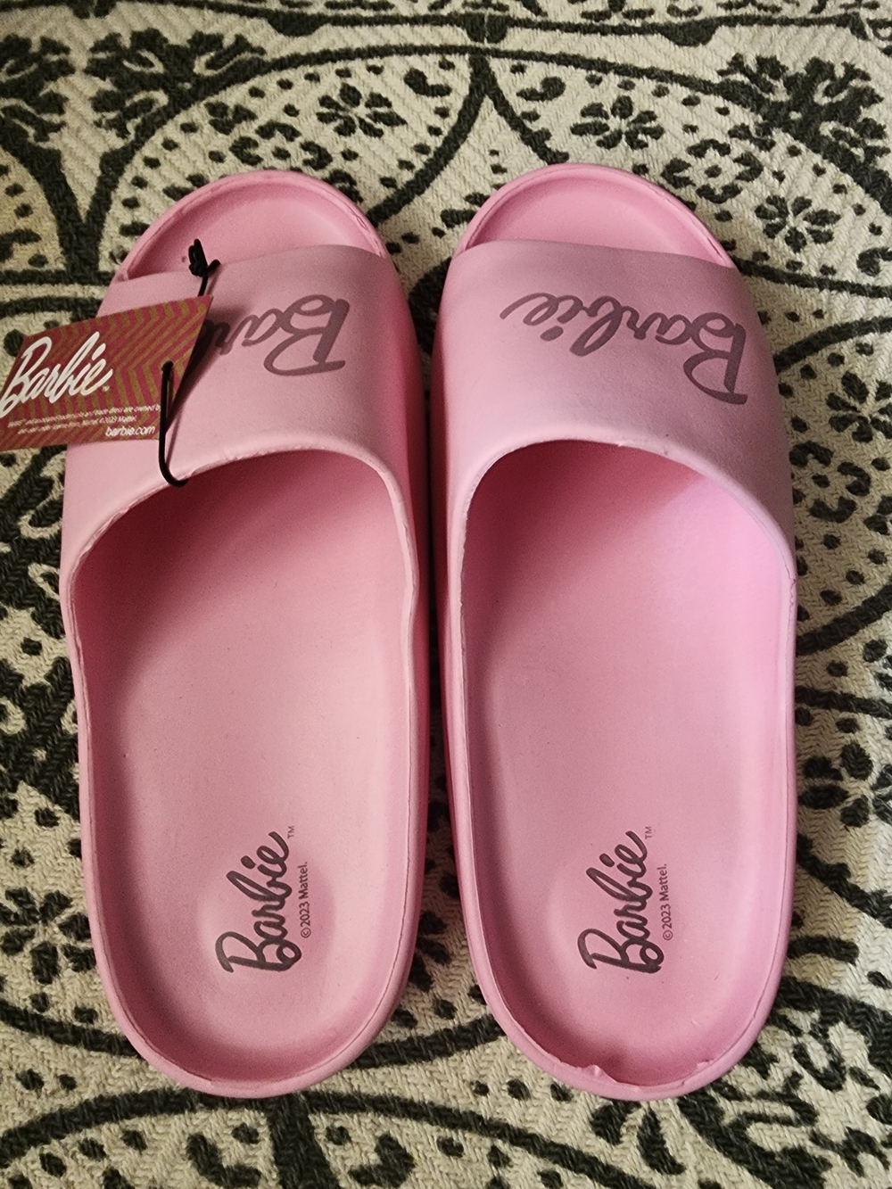 Barbie Light Pink Slide Sandals with Script Logo 39